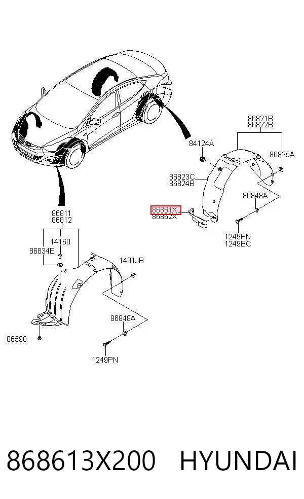 Брызговик задний левый 868613X200 Hyundai/Kia