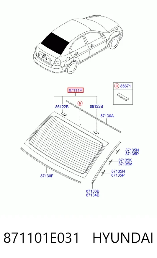 Заднее стекло 871101E031 Hyundai/Kia