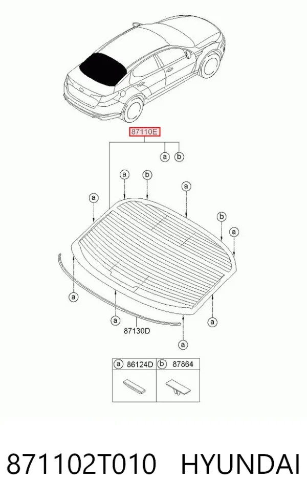 Заднее стекло 871102T010 Hyundai/Kia