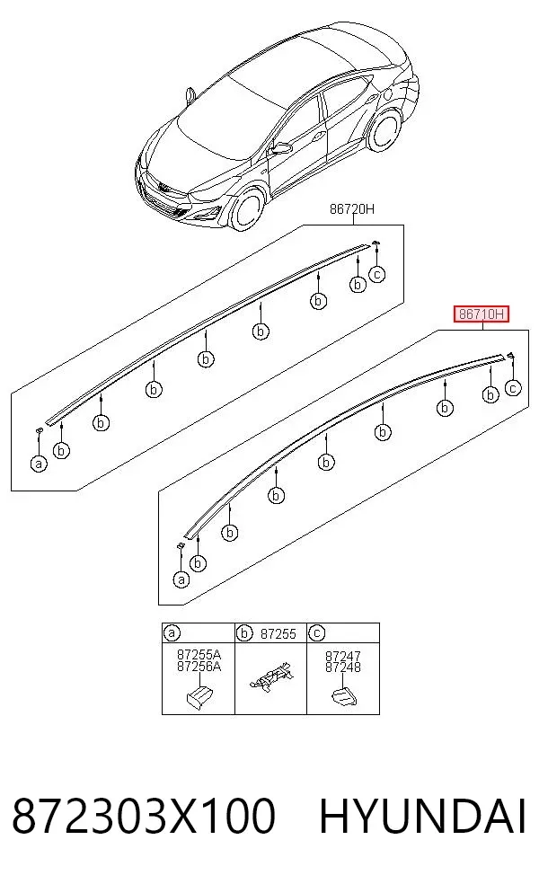 Молдинг крыши левый 872303X100 Hyundai/Kia