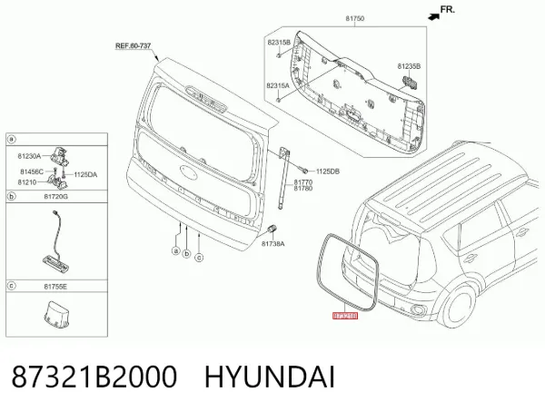 Уплотнитель багажника (двери 3/5-й задней) 87321B2000 Hyundai/Kia
