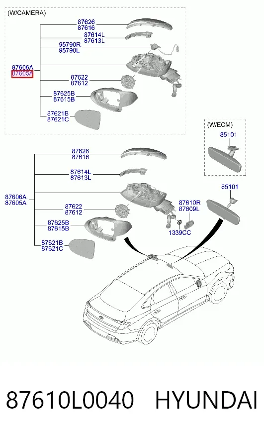 Левое боковое зеркало Hyundai Sonata VIII
