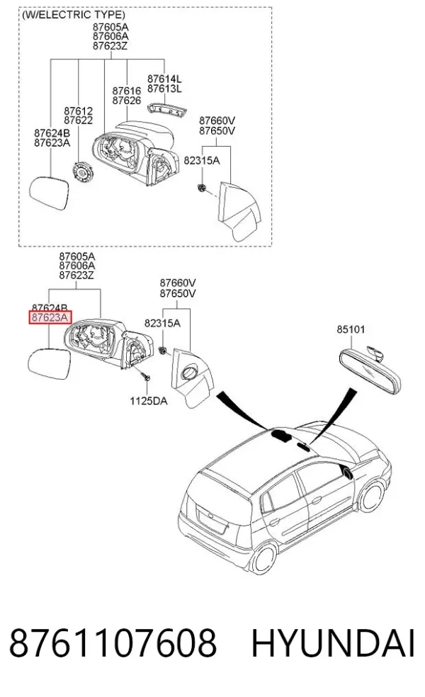 Стекло левого зеркала заднего вида 8761107608 Hyundai/Kia