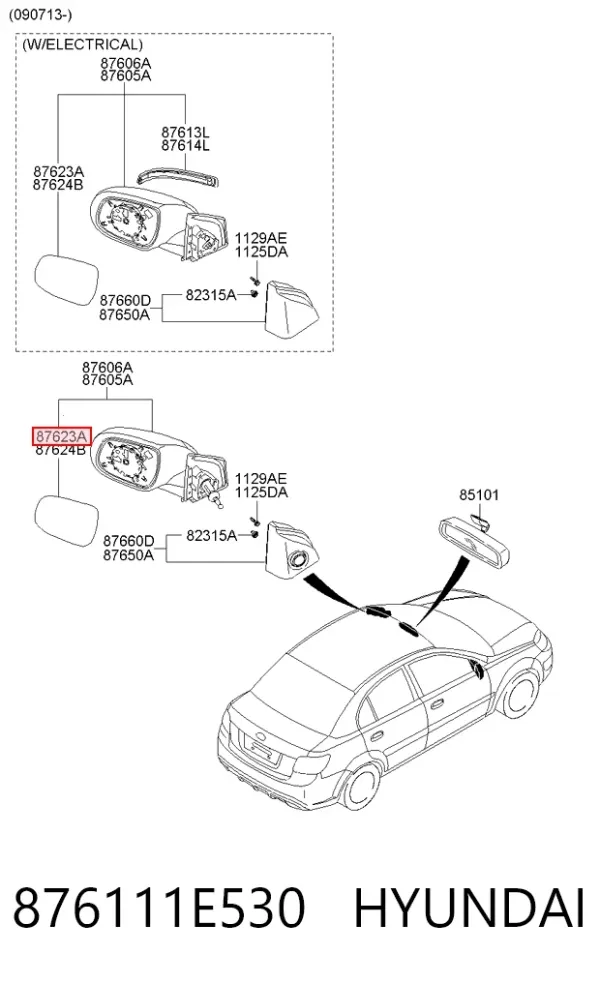 Стекло левого зеркала заднего вида 876111E530 Hyundai/Kia