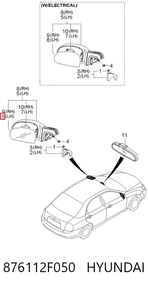 Стекло левого зеркала заднего вида 876112F050 Hyundai/Kia