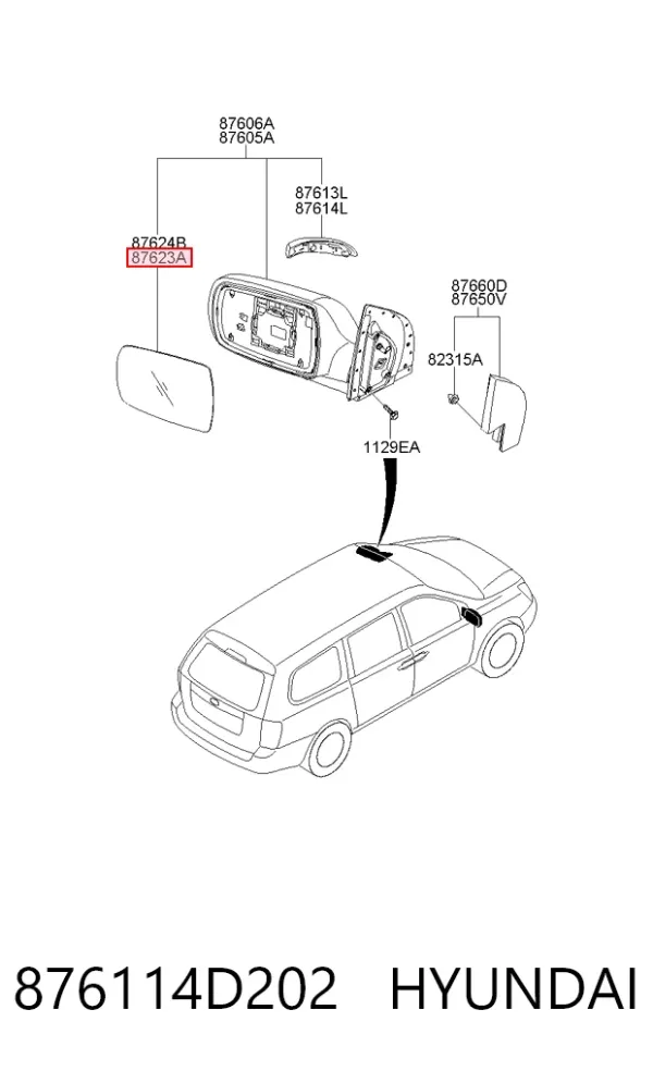 Стекло левого зеркала заднего вида 876114D202 Hyundai/Kia