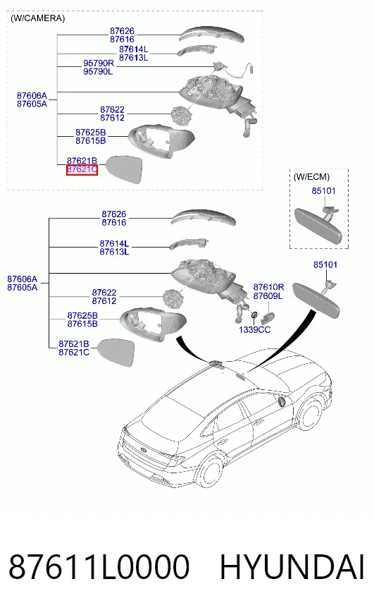 Стекло левого зеркала заднего вида 87611L0000 Hyundai/Kia