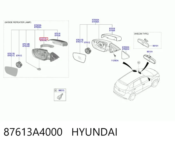Указатель поворота зеркала левый 87613A4000 Hyundai/Kia