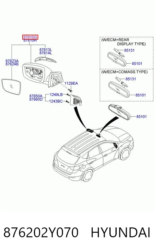 Правое зеркало 876202Y070 Hyundai/Kia