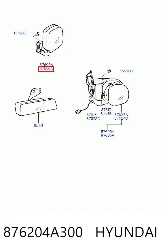 Правое зеркало 876204A300 Hyundai/Kia
