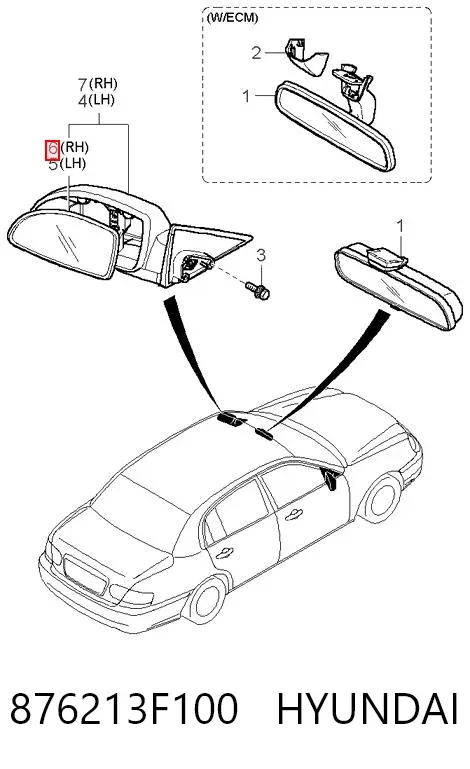 Стекло правого зеркала заднего вида 876213F100 Hyundai/Kia