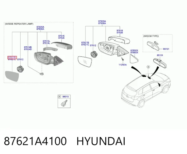 Стекло правого зеркала заднего вида 87621A4100 Hyundai/Kia