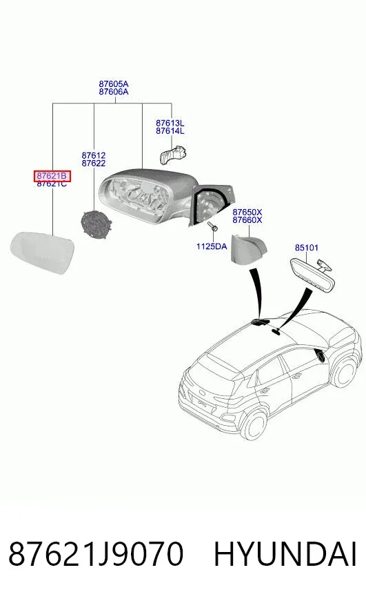Стекло правого зеркала заднего вида 87621J9070 Hyundai/Kia
