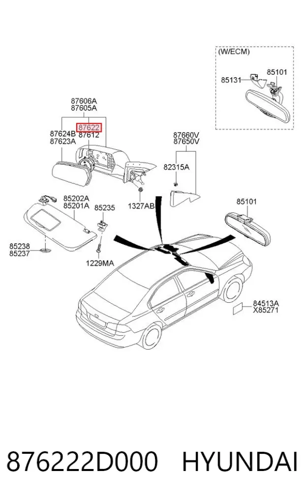 Мотор привода линзы зеркала заднего вида правого 876222D000 Hyundai/Kia