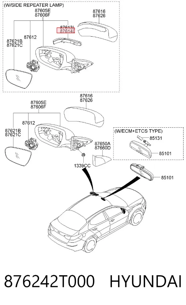Указатель поворота зеркала левый 876242T000 Hyundai/Kia