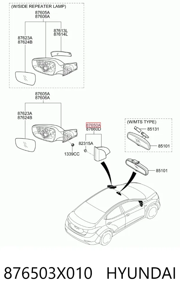 Внутренняя накладка крепления зеркала левого 876503X010 Hyundai/Kia