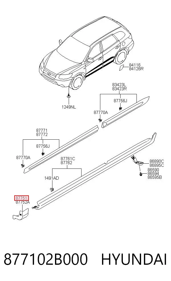 Накладка (молдинг) порога наружная левая 877102B000 Hyundai/Kia