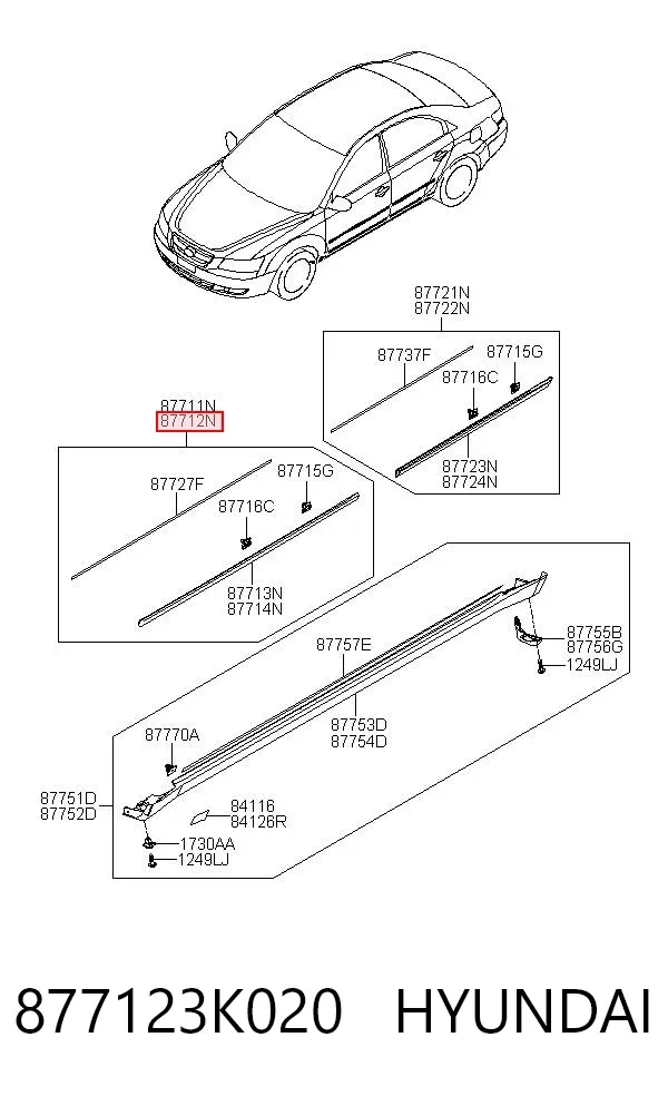 Молдинг двери передней правой 877123K020 Hyundai/Kia