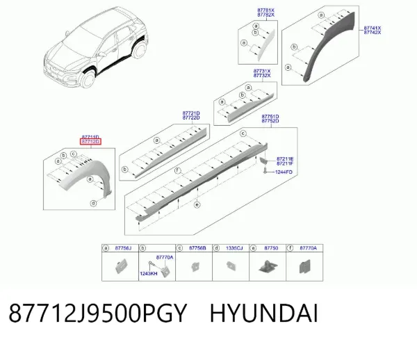 Расширитель (накладка) арки переднего крыла правый 87712J9500PGY Hyundai/Kia