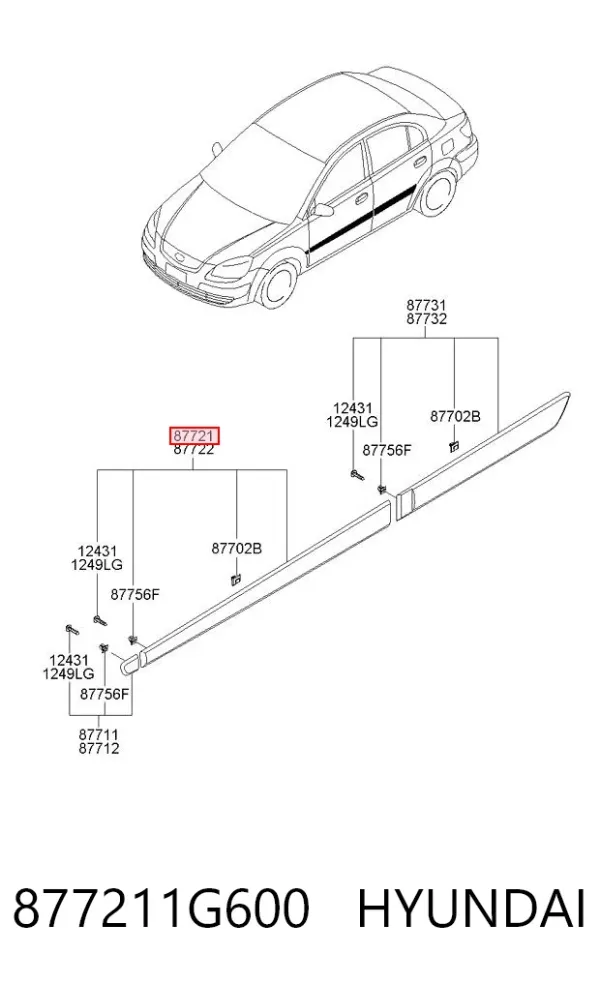 Молдинг двери передней левой 877211G600 Hyundai/Kia