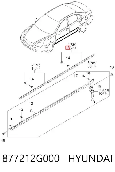 Молдинг двери задней левой HYUNDAI 877212G000
