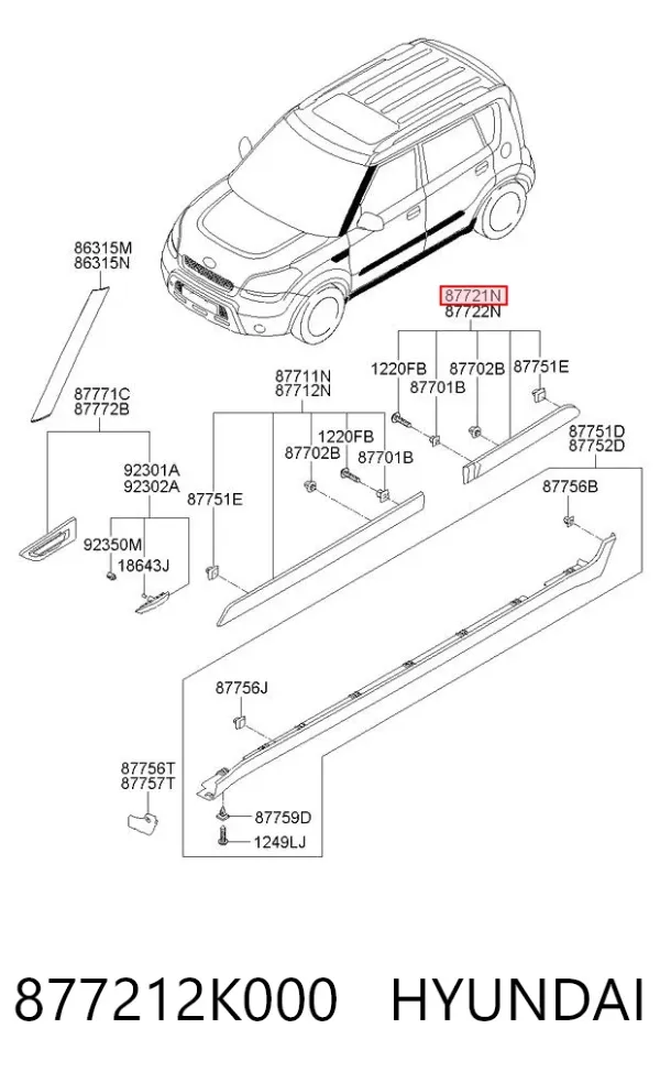 Молдинг задней левой двери 877212K000 Hyundai/Kia
