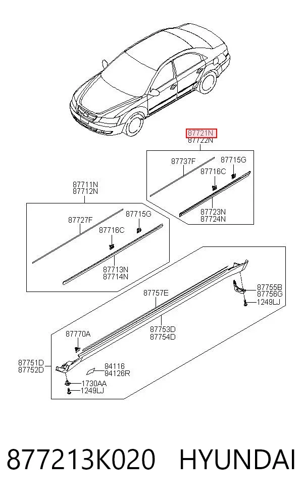 Молдинг задней левой двери 877213K020 Hyundai/Kia
