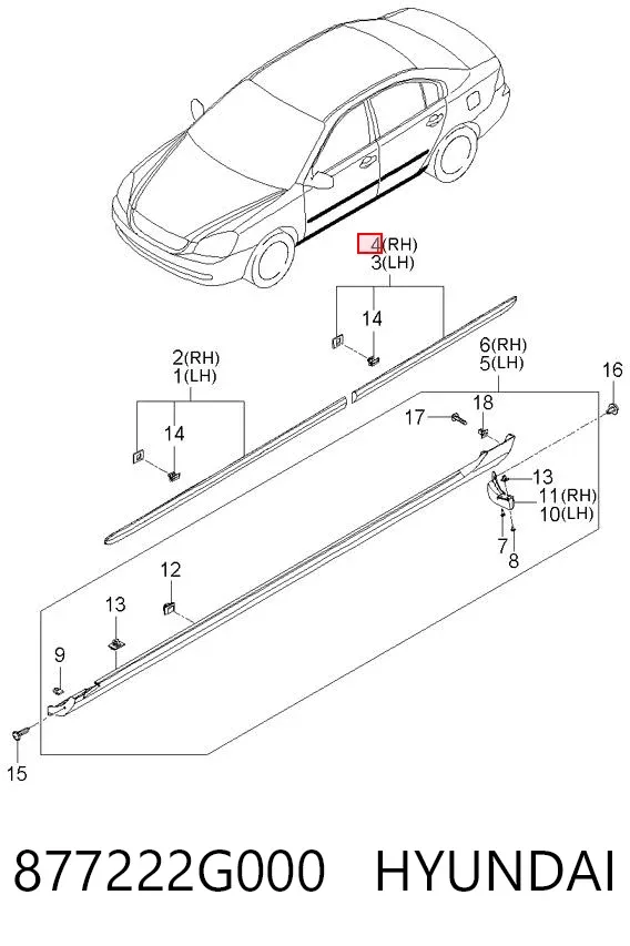 Молдинг двери задней правой 877222G000 Hyundai/Kia