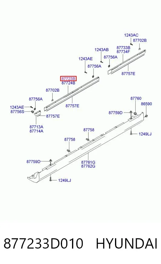 Молдинг двери передней левой нижний 877233D010 Hyundai/Kia