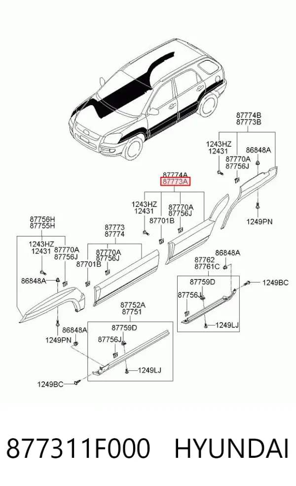 Молдинг задней левой двери 877311F000 Hyundai/Kia
