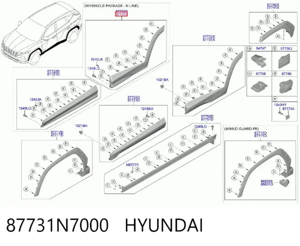 Молдинг двери задней левой нижний 87731N7000 Hyundai/Kia