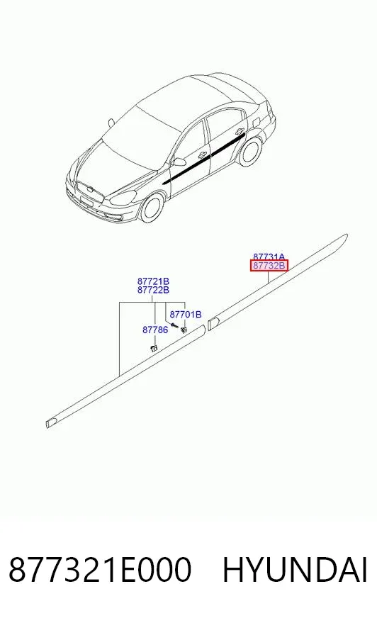 Молдинг двери задней правой 877321E000 Hyundai/Kia