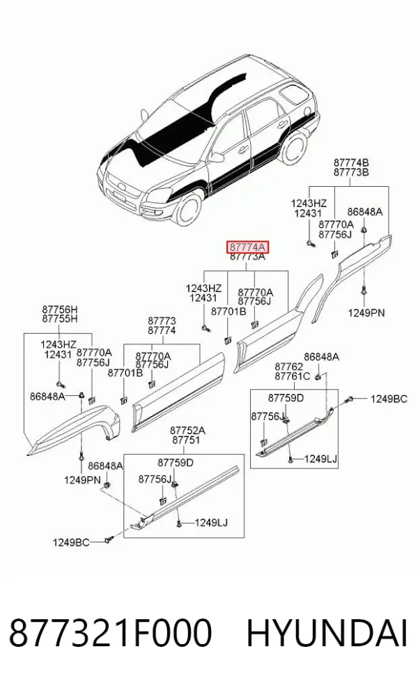 Молдинг двери задней правой 877321F000 Hyundai/Kia
