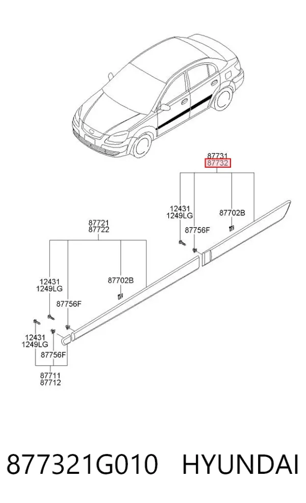 Молдинг двери задней правой 877321G010 Hyundai/Kia