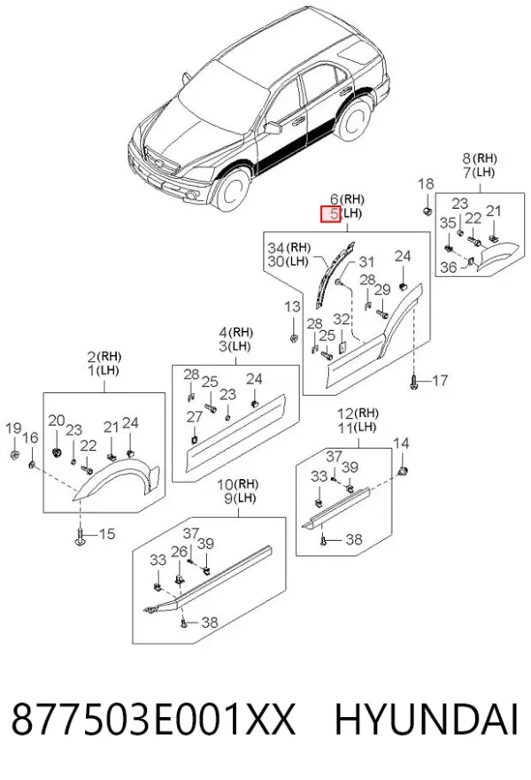 Накладка двери задней левой 877503E001XX Hyundai/Kia