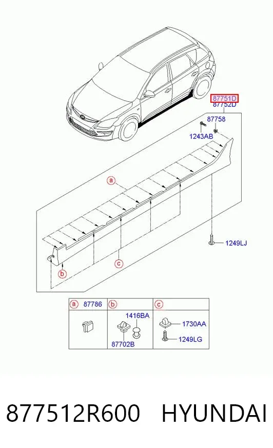 Накладка (молдинг) порога наружная левая 877512R600 Hyundai/Kia