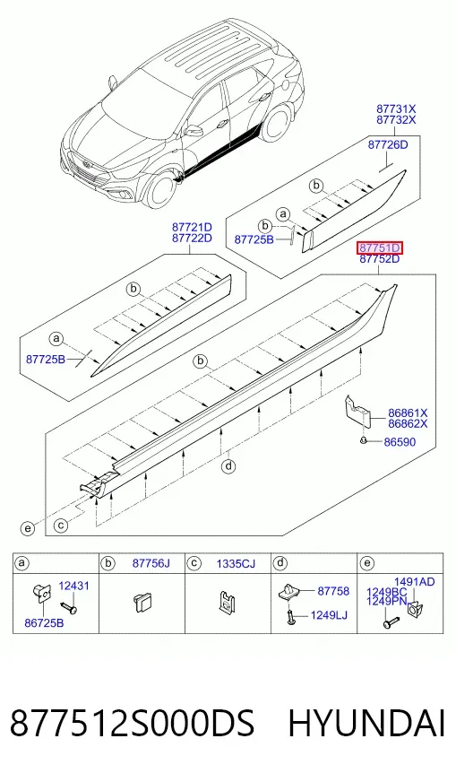 Накладка (молдинг) порога наружная левая 877512S000DS Hyundai/Kia