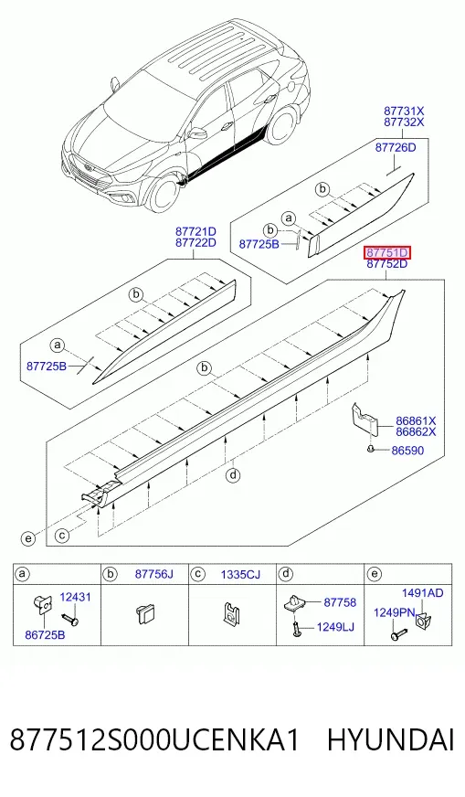 Накладка (молдинг) порога наружная левая 877512S000UCENKA1 Hyundai/Kia
