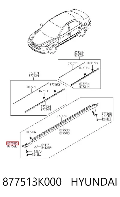 Накладка (молдинг) порога наружная левая HYUNDAI 877513K000