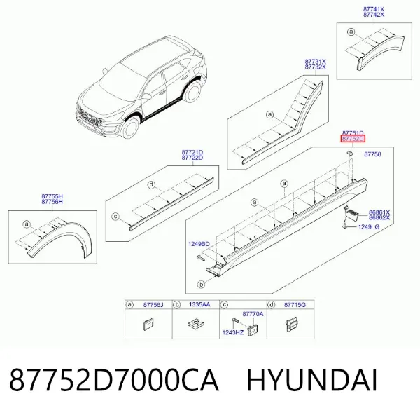 Накладка (молдинг) порога наружная правая 87752D7000CA Hyundai/Kia