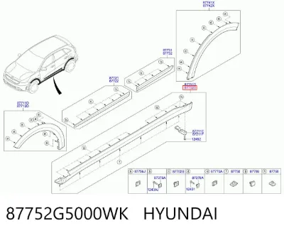Накладка (молдинг) порога наружная правая HYUNDAI 87752G5000WK