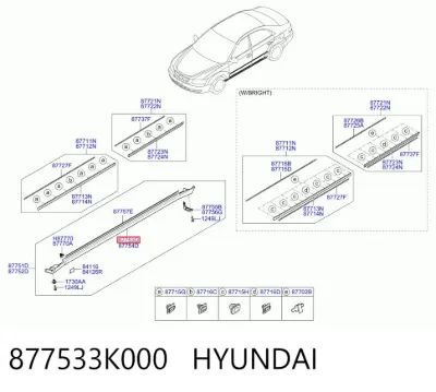 Накладка (молдинг) порога наружная левая HYUNDAI 877533K000
