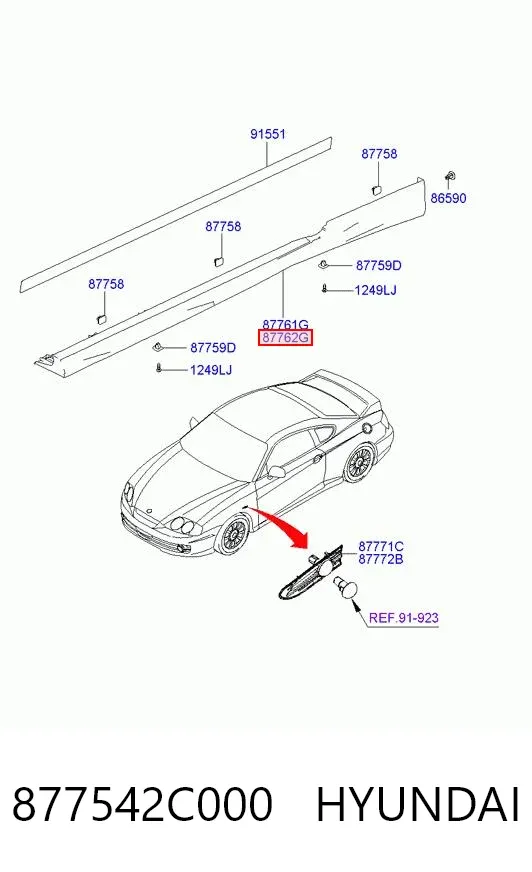 Накладка (молдинг) порога наружная правая 877542C000 Hyundai/Kia