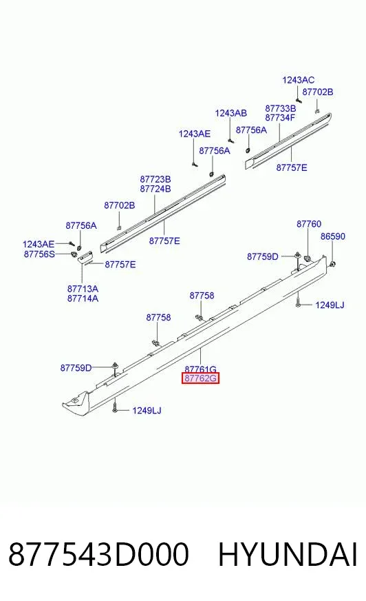Накладка (молдинг) порога наружная правая 877543D000 Hyundai/Kia