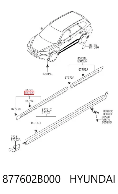Молдинг двери передней правой HYUNDAI 877602B000