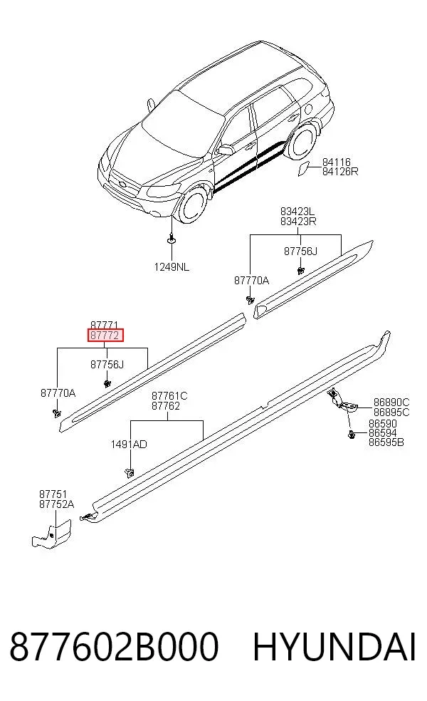 Молдинг двери передней правой 877602B000 Hyundai/Kia
