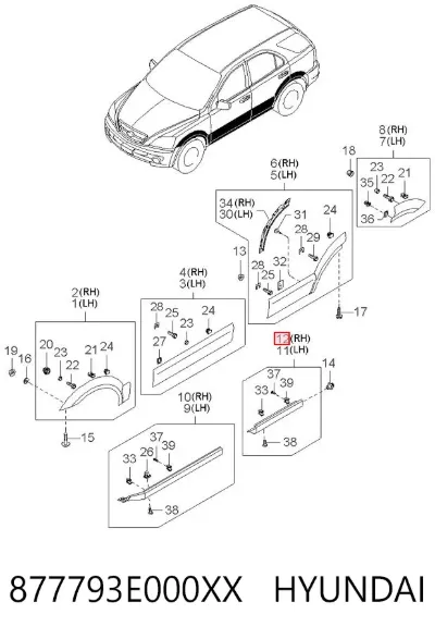 Накладка (молдинг) порога наружная задняя правая HYUNDAI 877793E000XX