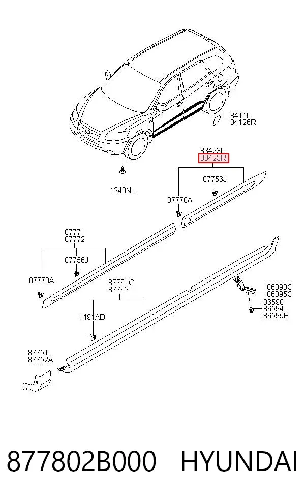 Молдинг двери задней правой 877802B000 Hyundai/Kia