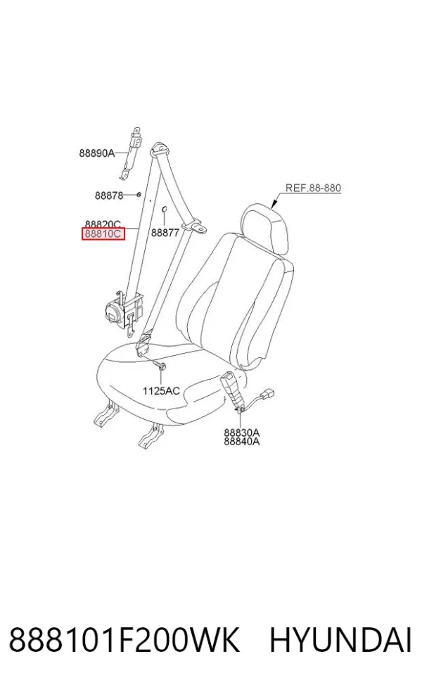 Левый ремень безопасности 888101F200WK Hyundai/Kia