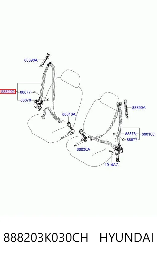 Ремень безопасности 888203K030CH Hyundai/Kia
